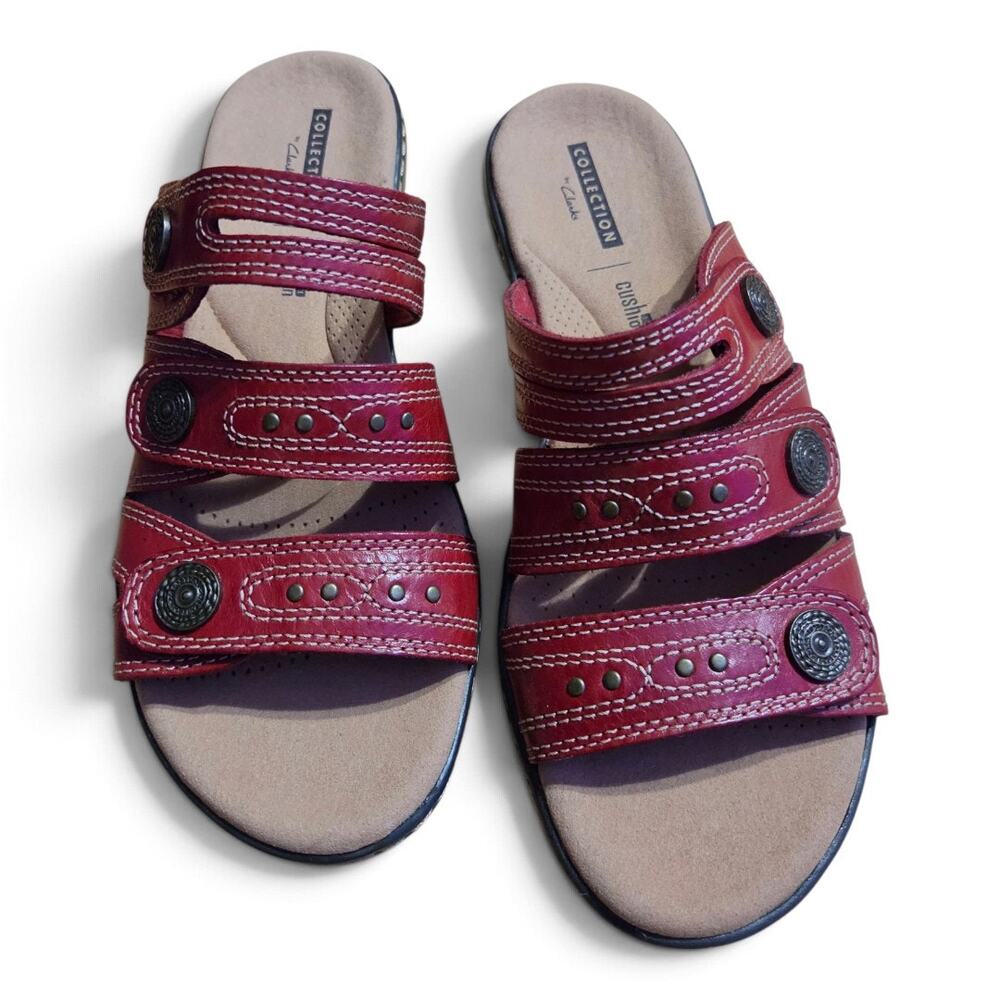 Clarks Collection LakIa Red Leather Slide Sandals Womens 6.5M NWOB